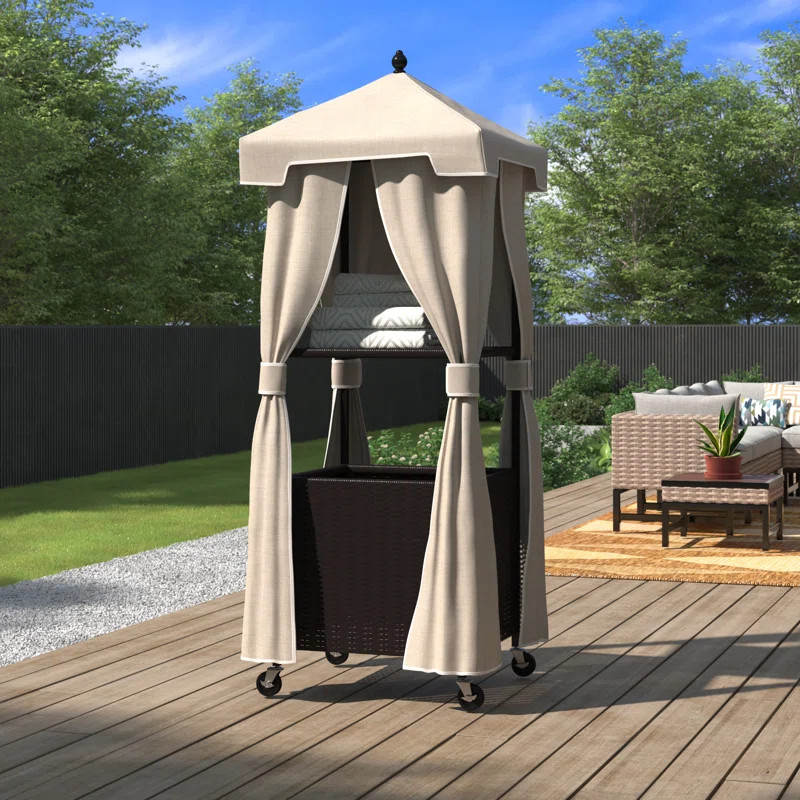 Mercury Row® 35.5'' W Water Resistant Towel Valet with Wheels in Dark Brown/Sand | Wayfair North America