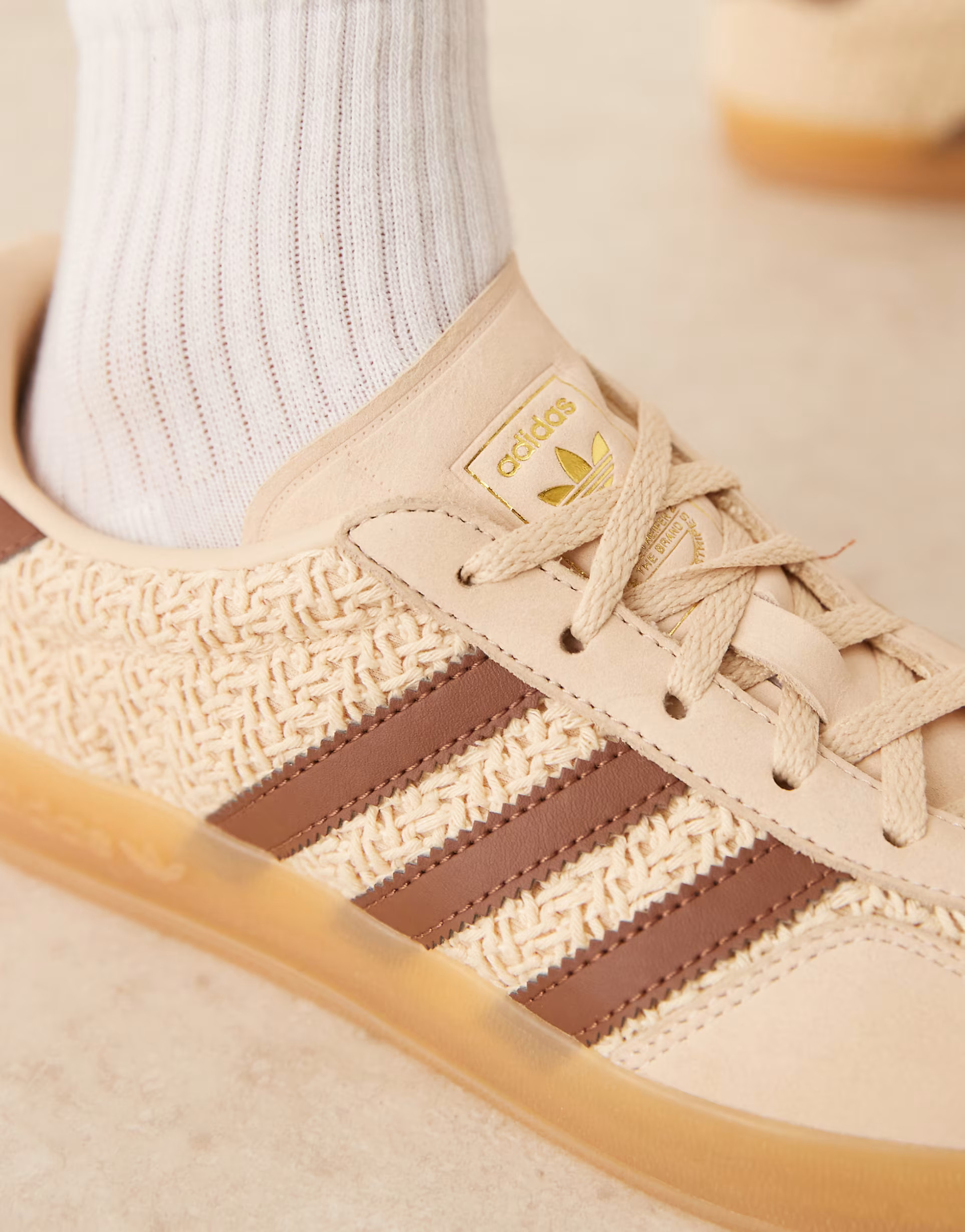 adidas Originals Gazelle Indoor trainers in cream and brown woven | ASOS | ASOS (Global)