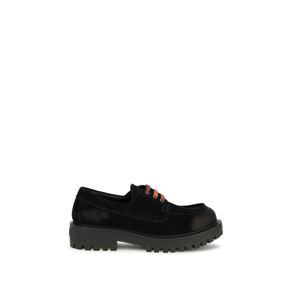 Prada Suede Lace-Up Loafer — Black - EU40.5/US7.5 | Italist Inc.