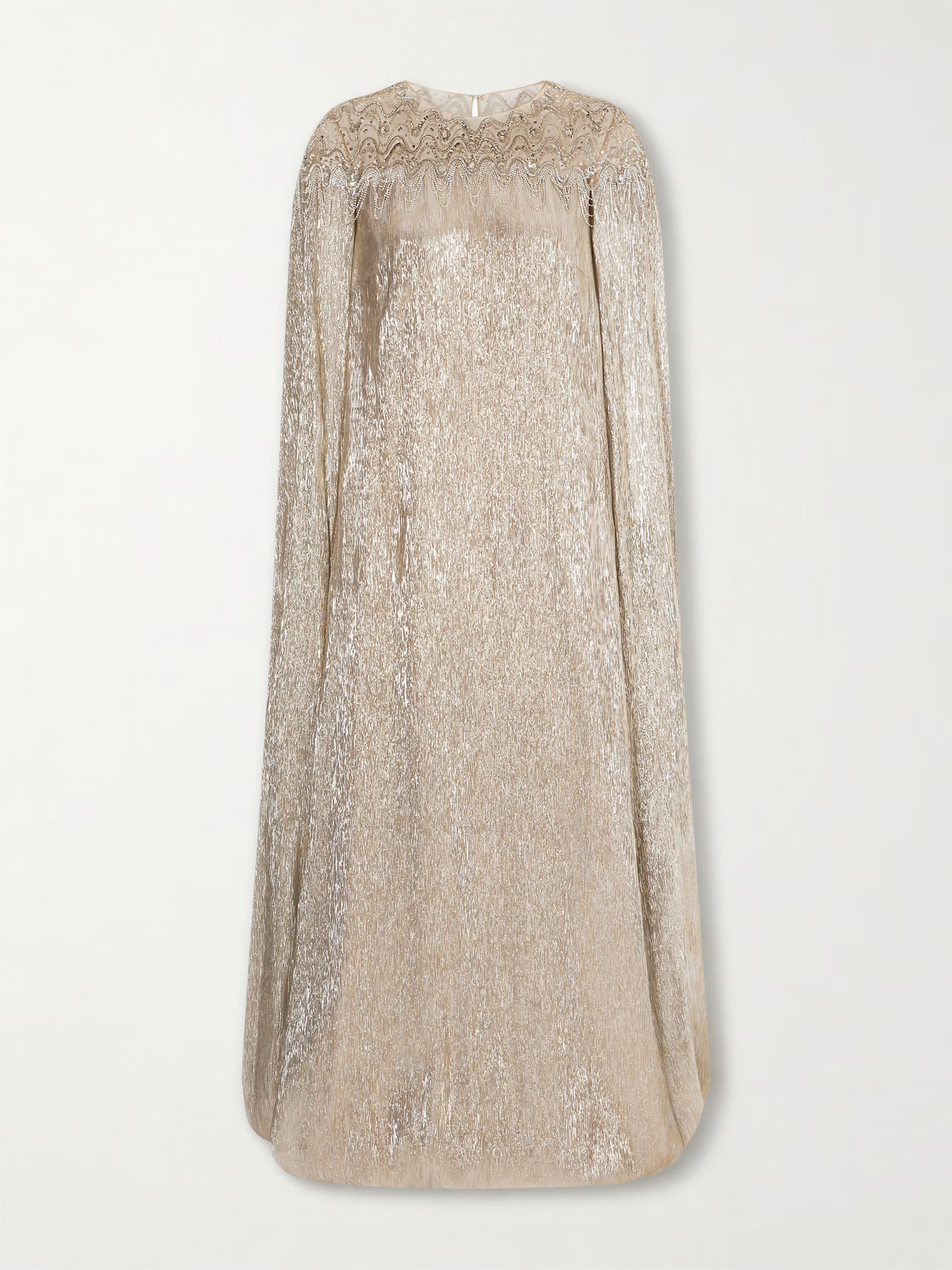 Oscar de la Renta - Cape-effect Crystal And Sequin-embellished Tulle-trimmed Lamé Gown - Silver | NET-A-PORTER (US)