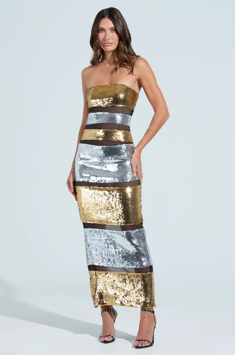 PHOEBE LAYERED SEQUIN MAXI DRESS | AKIRA