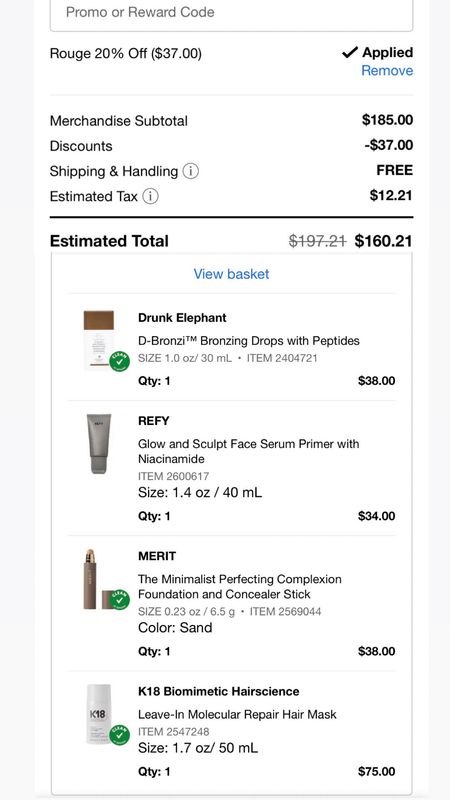 Best selling items in finally trying 20% off from the Sephora sale: Drunk Elephant bronzing drops, Refy Beauty primer, Merit foundation stick, and K18 hair mask. Remember to put code YAYSAVE at checkout to activate discount 

#LTKbeauty #LTKxSephora #LTKsalealert