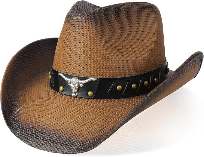 Cowboy Hat,Cowgirl Hat,Western Cowboy Hat for Women/Mens/Straw Wide with Shapeable Brim Cowboy Ha... | Amazon (US)
