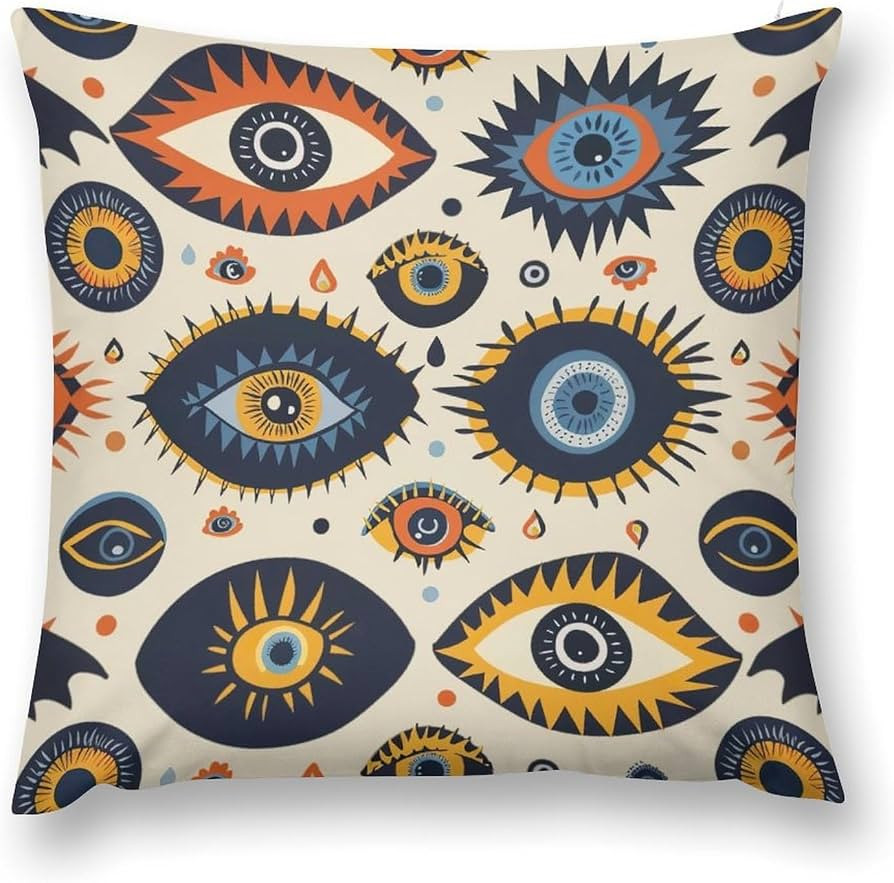 Evil Eye Decorative Throw Pillow Covers 18x18 Inch Farmhouse Cushion Cover Plush Pillow Case for ... | Amazon (US)