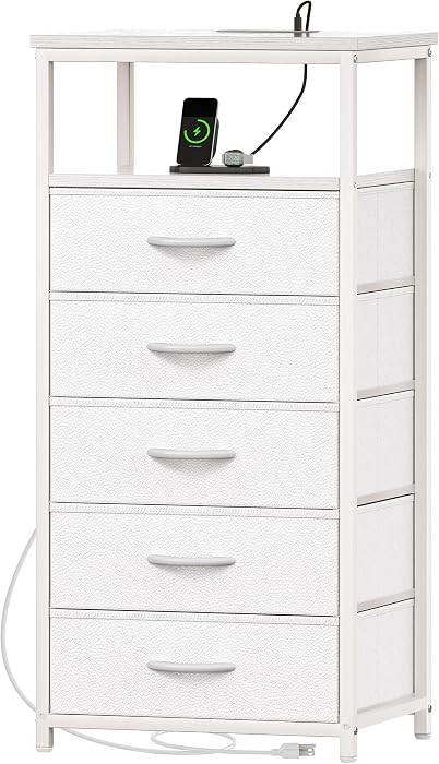 Huuger White Dresser with 5 Drawers & Charging Station, Tall Dresser | Amazon (US)