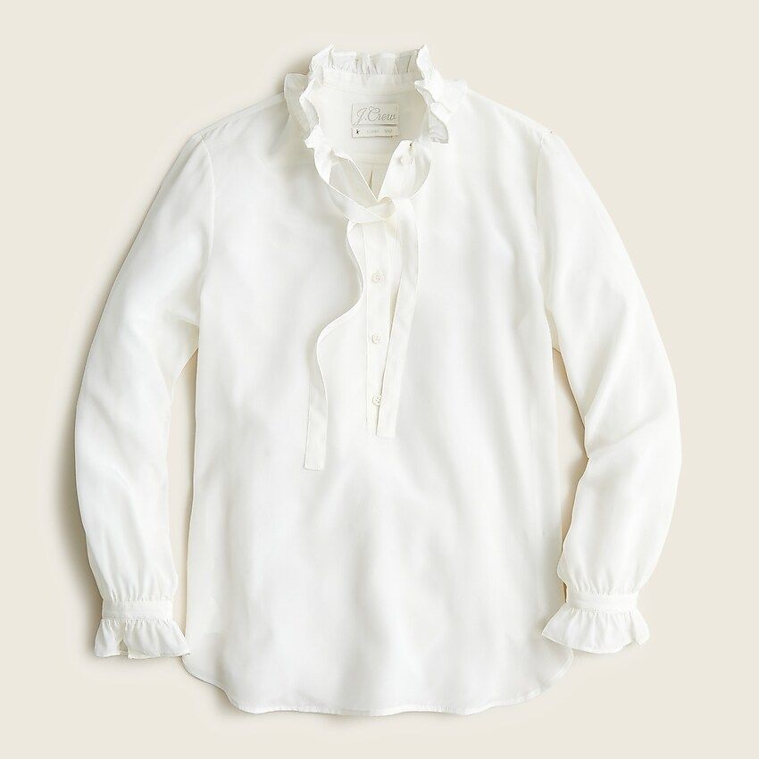 Classic-fit ruffleneck silk popover shirt | J.Crew US