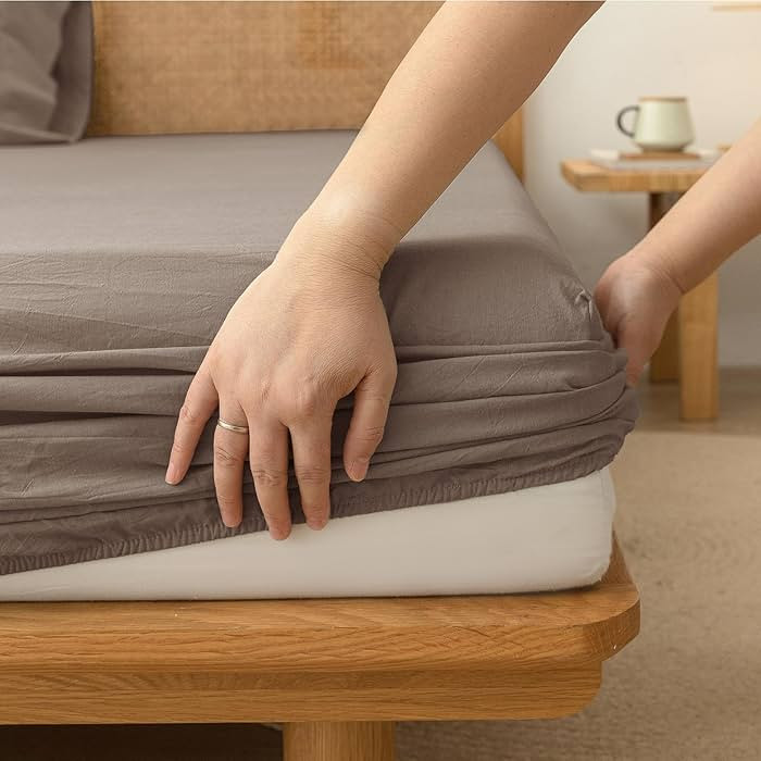 BESTOUCH Fitted Sheet Only 100% Washed Cotton Linen Feel Easily Fits Deep Pockets up to 17 inch S... | Amazon (US)