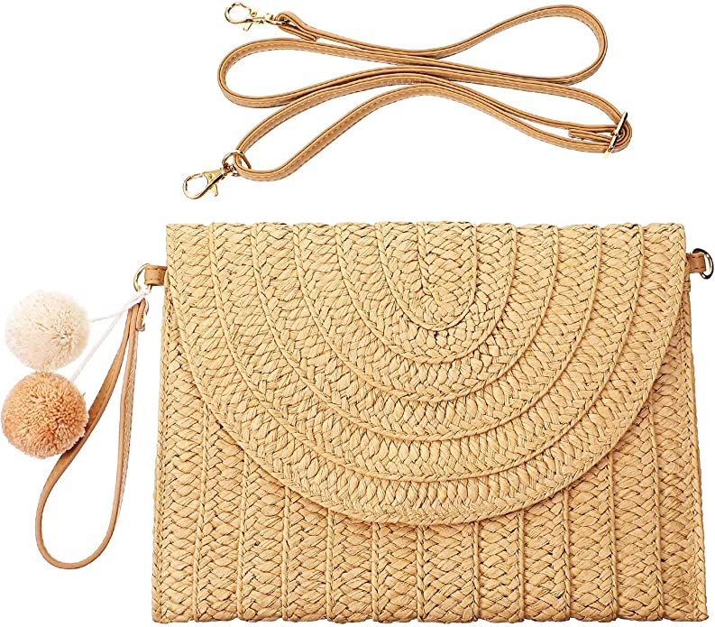 Frienda Straw Shoulder Bag Clutch Straw Crossbody Bag Beach Straw Handmade Bag Woven Rattan Bag f... | Amazon (US)