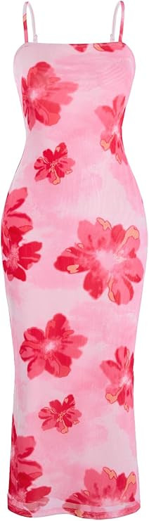 Verdusa Women's Summer Dresses for Women 2025 Floral Midi Dress Sundresses Split Beach Vacation O... | Amazon (US)