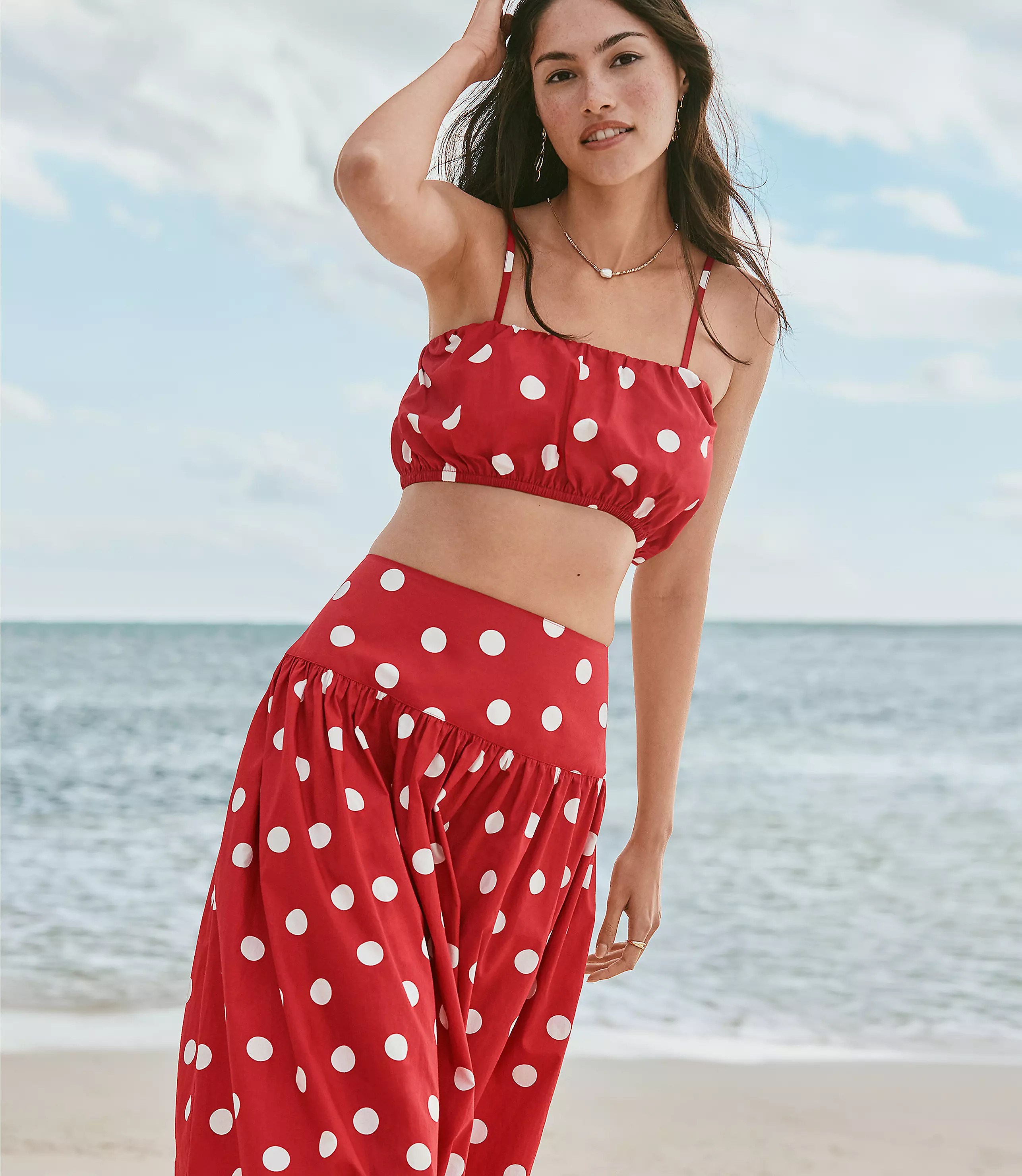 LOFT Beach Polka Dot Poplin Bubble Bandeau Top | LOFT