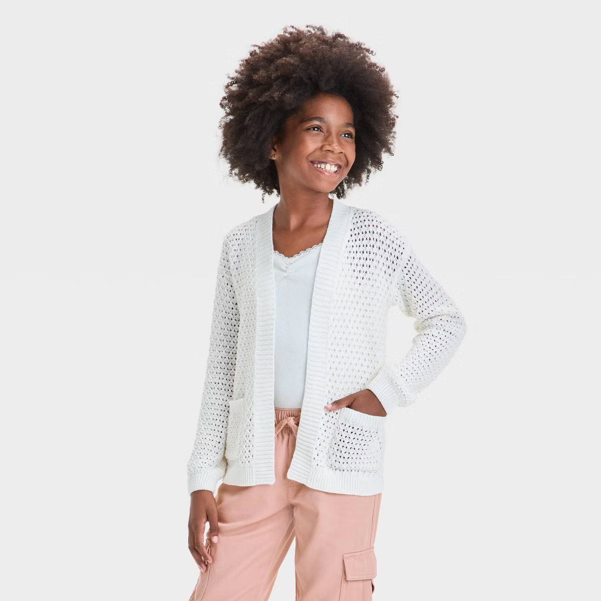 Girls' Open Cardigan - Cat & Jack™ Cream XS | Target