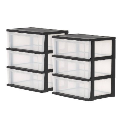 IRIS 2pk 3 Drawer Plastic Storage Chests: Black Polypropylene Organizer, Universal Storage, Floor Freestanding | Target
