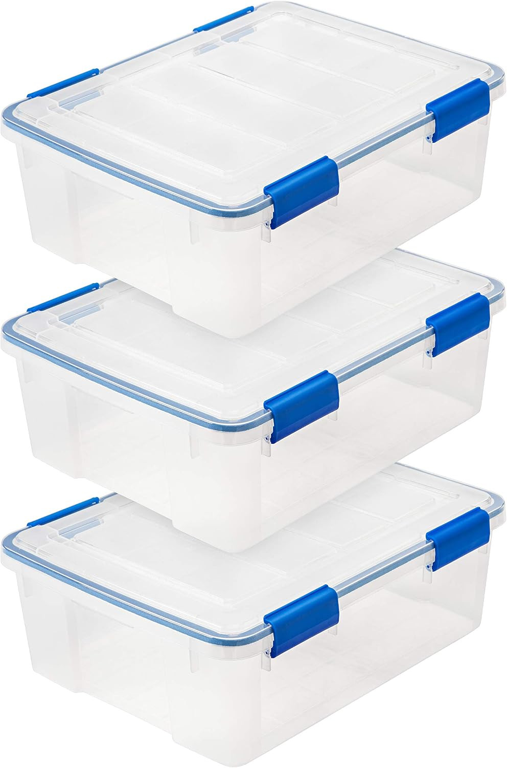 IRIS USA 3-Pack 26.5 Qt Storage Bins with Gasket Lids, Clear/Blue | Amazon (US)