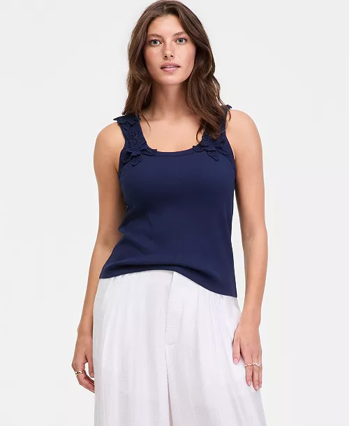 On 34th Women's Scoop-Neck Floral Crochet Tank Top, Macy's Exclusive - Macy's | Macy's