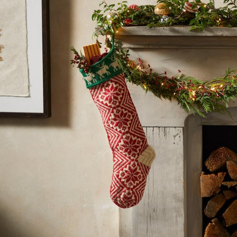 heirloom reindeer print stocking | Sundance Catalog