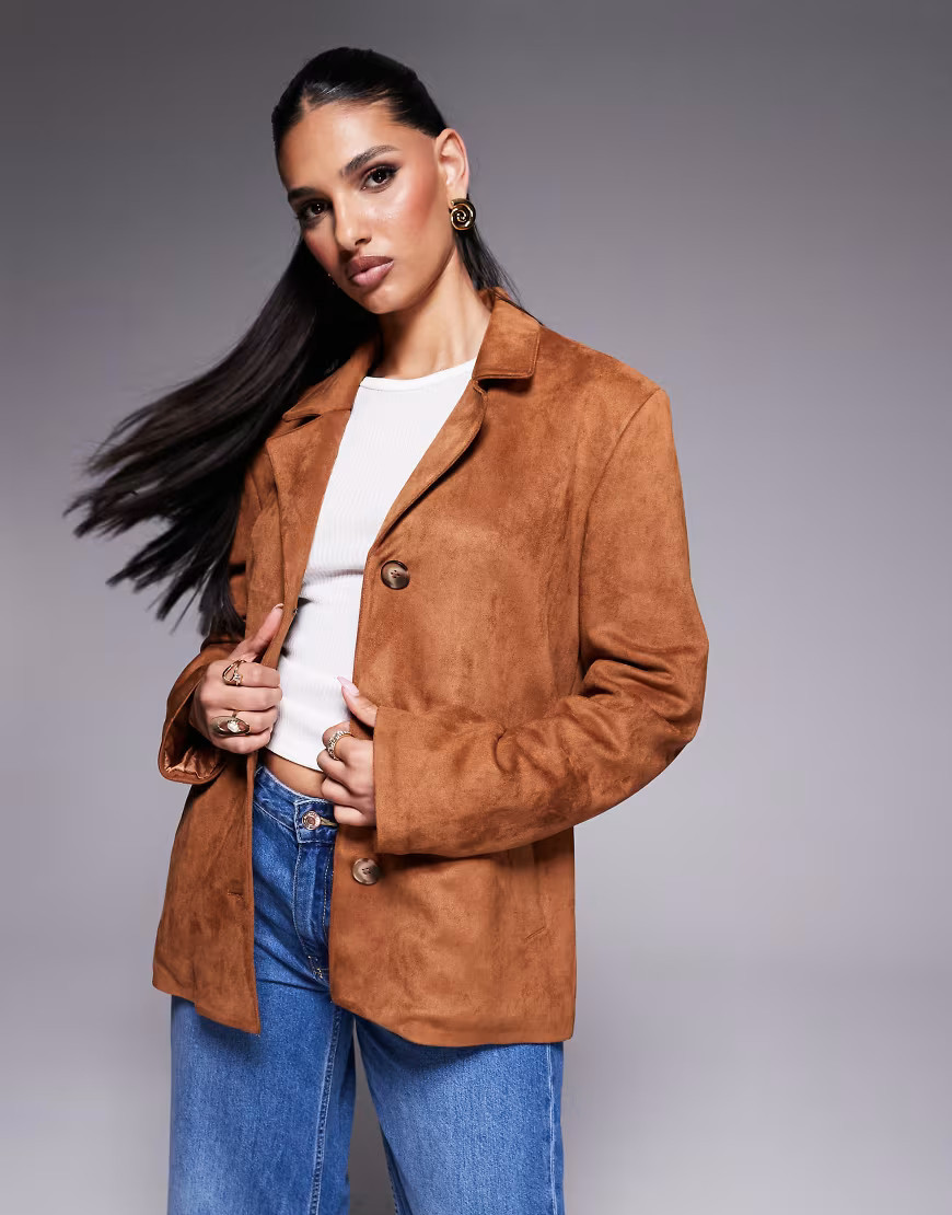 River island suedette blazer in brown | ASOS (Global)