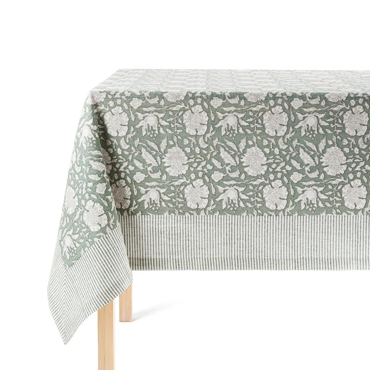 over&back Hand-Screened Tablecloth - 100% Cotton - Kitchen and Home Decor - Floral | Birch Lane