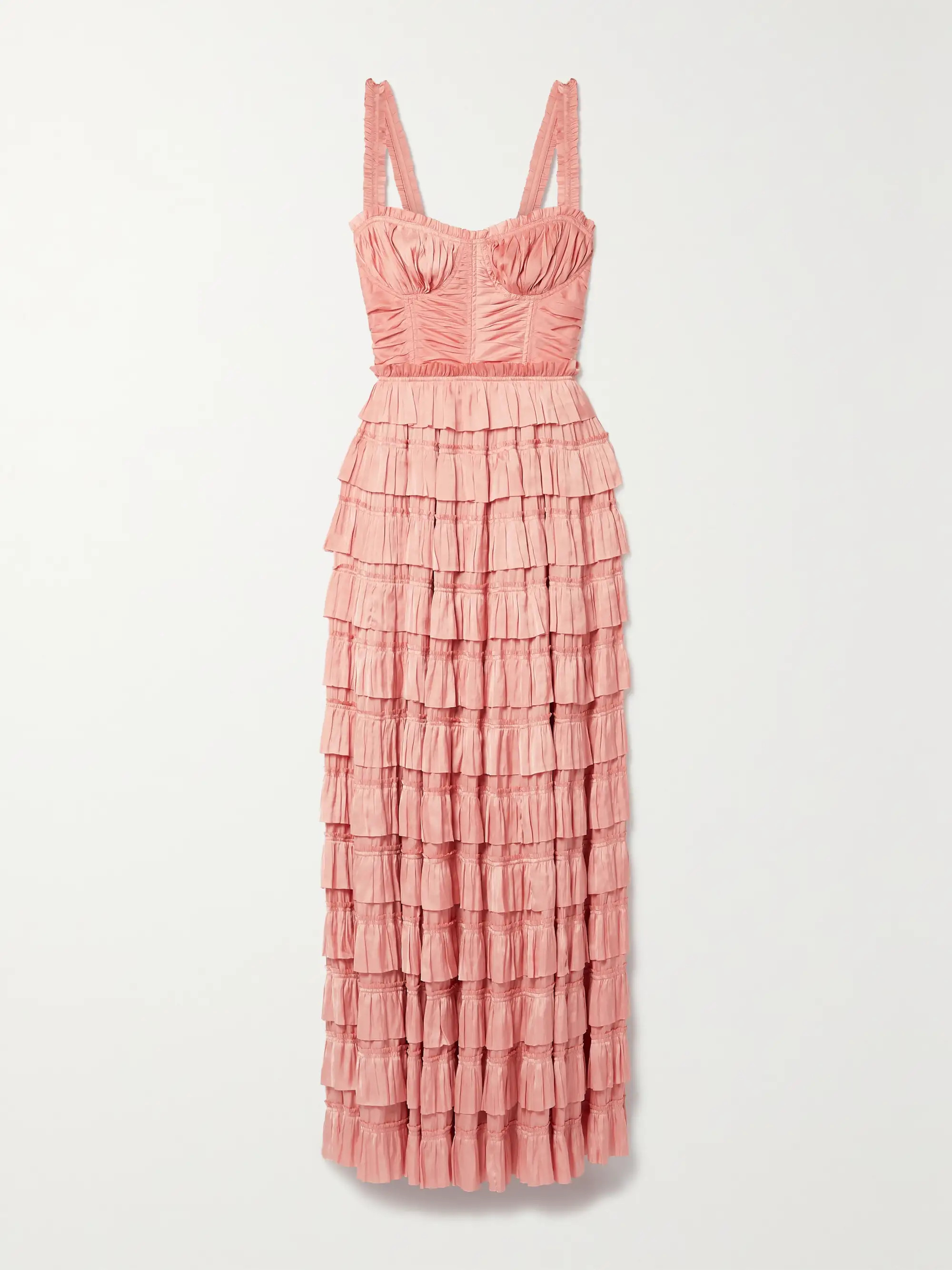 Camille tiered plissé-satin maxi dress | NET-A-PORTER (US)