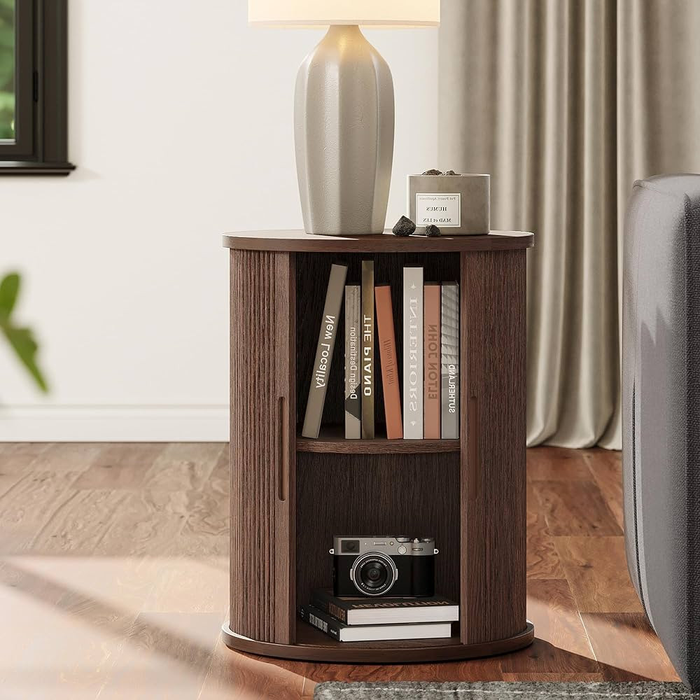 LINSY Round Fluted Nightstand, Mid Century Modern Tall Side Table with Storage, End Table with Sl... | Amazon (US)