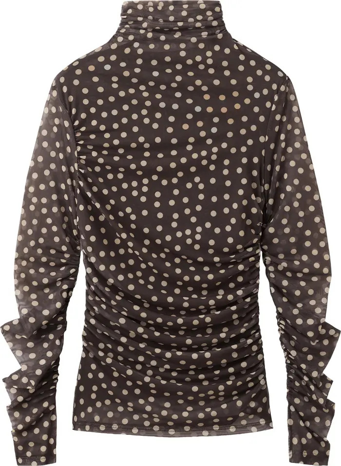Polka Dot Ruched Turtleneck Mesh Top | Nordstrom