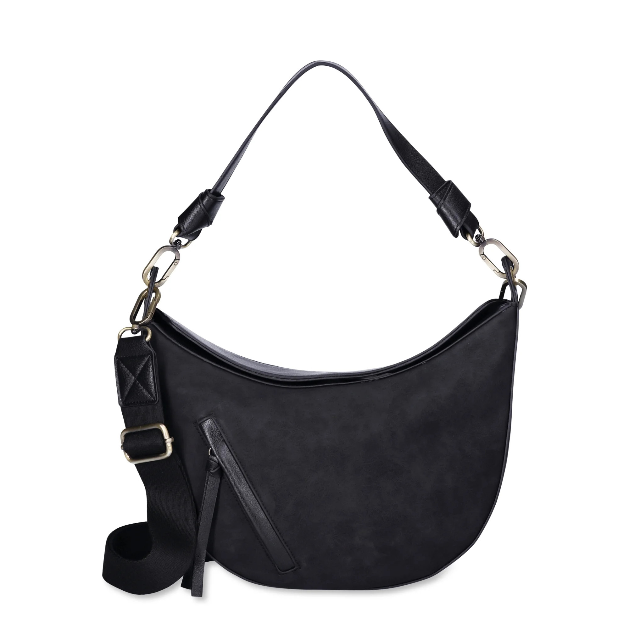 Time and Tru Women's Selena Hobo Crossbody Bag, Black | Walmart (US)