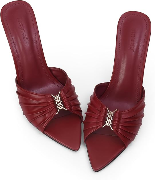 iiimmu 3.5 IN Stiletto Mules High Heels with Pointed Peep Toe Heeled Sandals Faux Leather | Amazon (US)