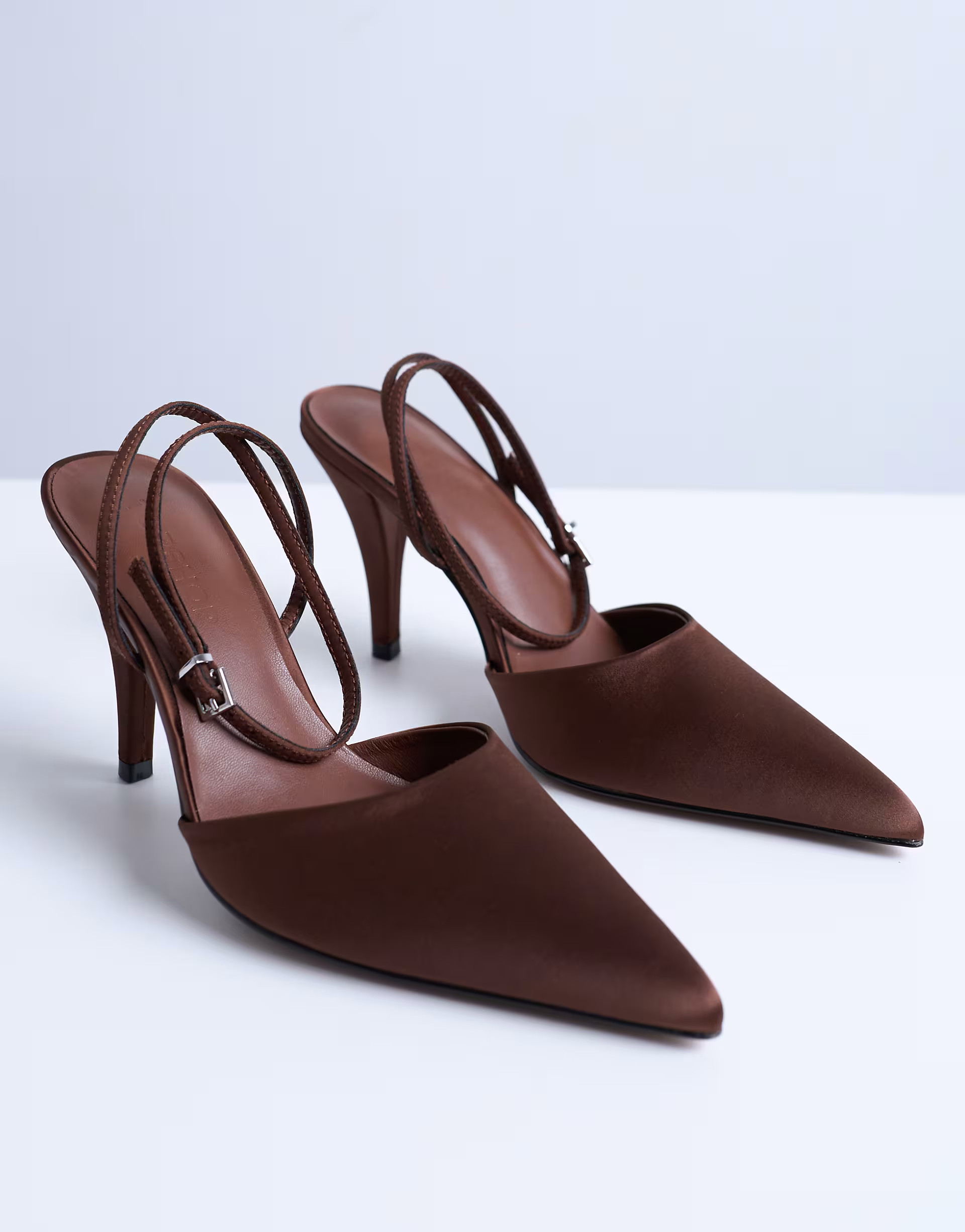 Demi cone heel court shoe with tie in chocolate | Topshop