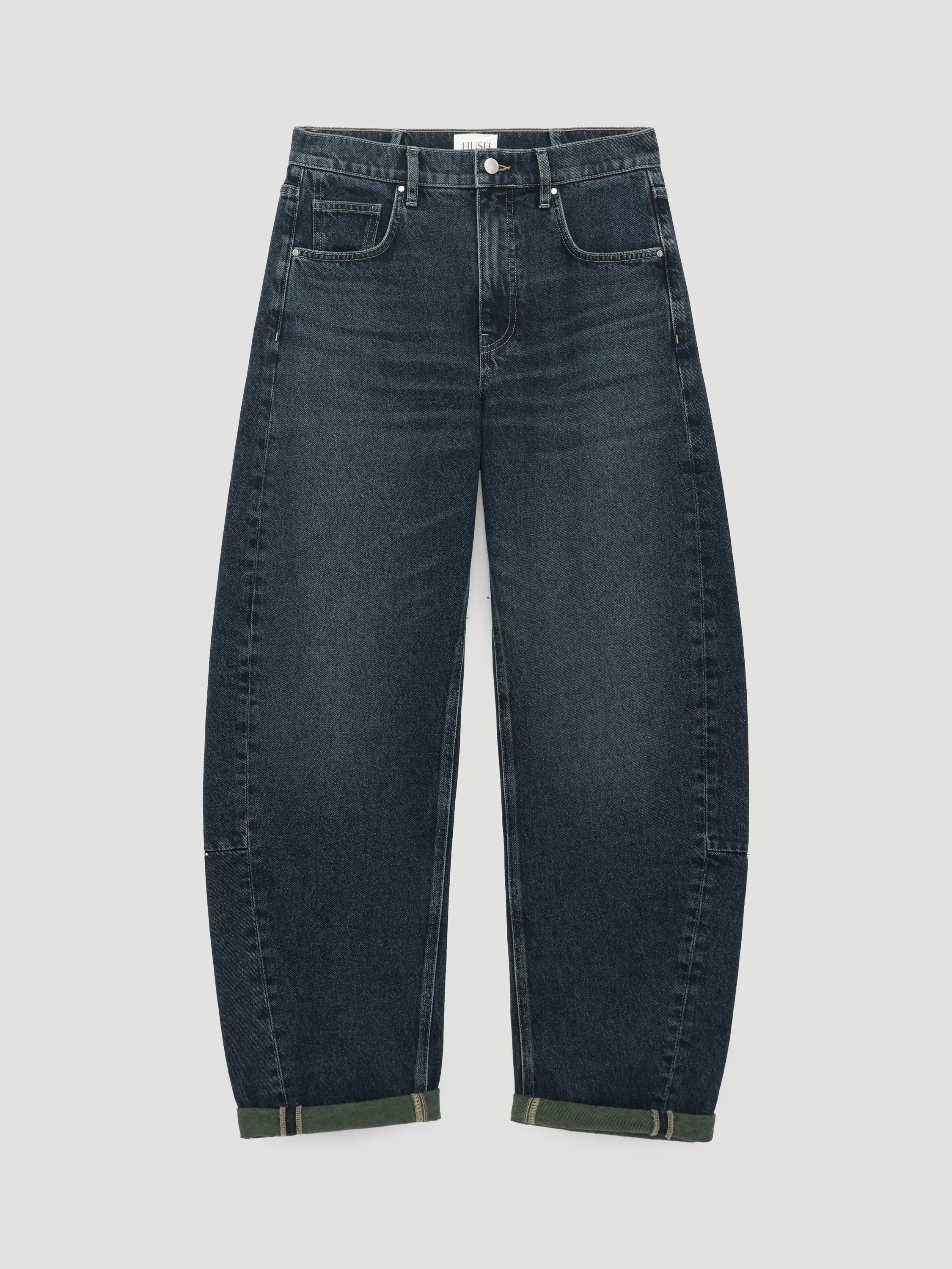 HUSH Zavie Barrel Leg Jeans, Washed Dark Blue | John Lewis (UK)