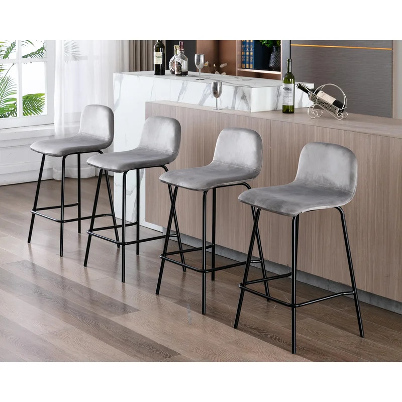 Velvet Bar Stools Set Of 4, 26" Counter Height Bar Stool Modern Upholstered Dining Chair With Bac... | Wayfair Professional