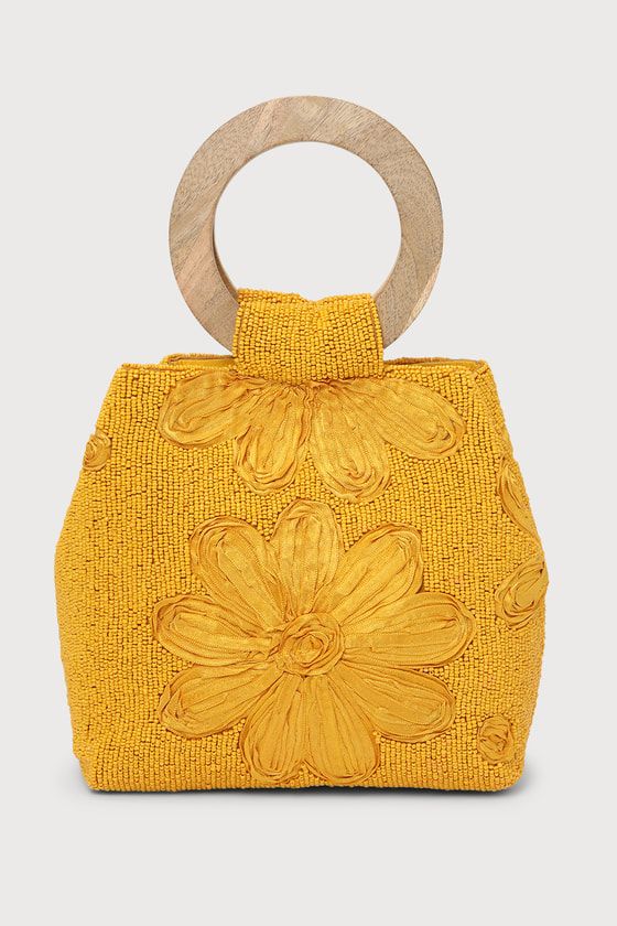 Stay Chic Yellow Beaded Wood Handle Bag | Lulus (US)