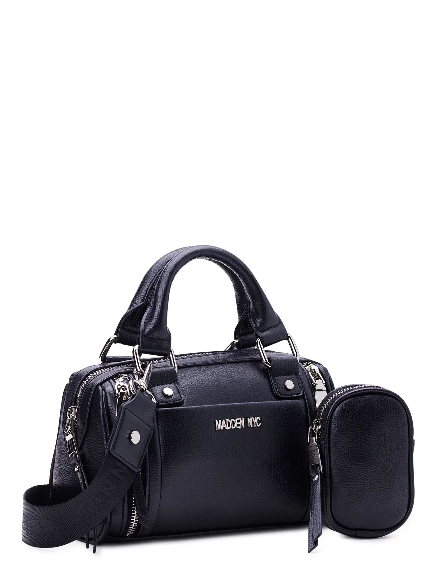 Madden NYC Women's Multi Zipper Barrel Handbag, Black | Walmart (US)