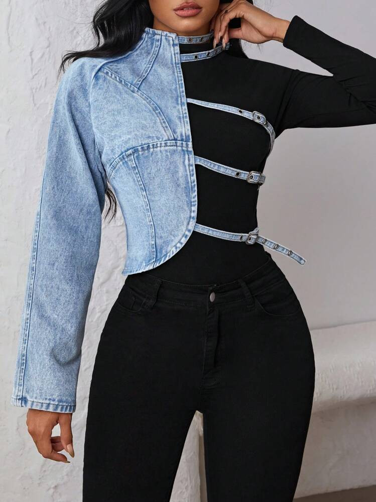 Jeanoix Sexy Distressed Hollow-Out Denim Jacket Y2K | SHEIN