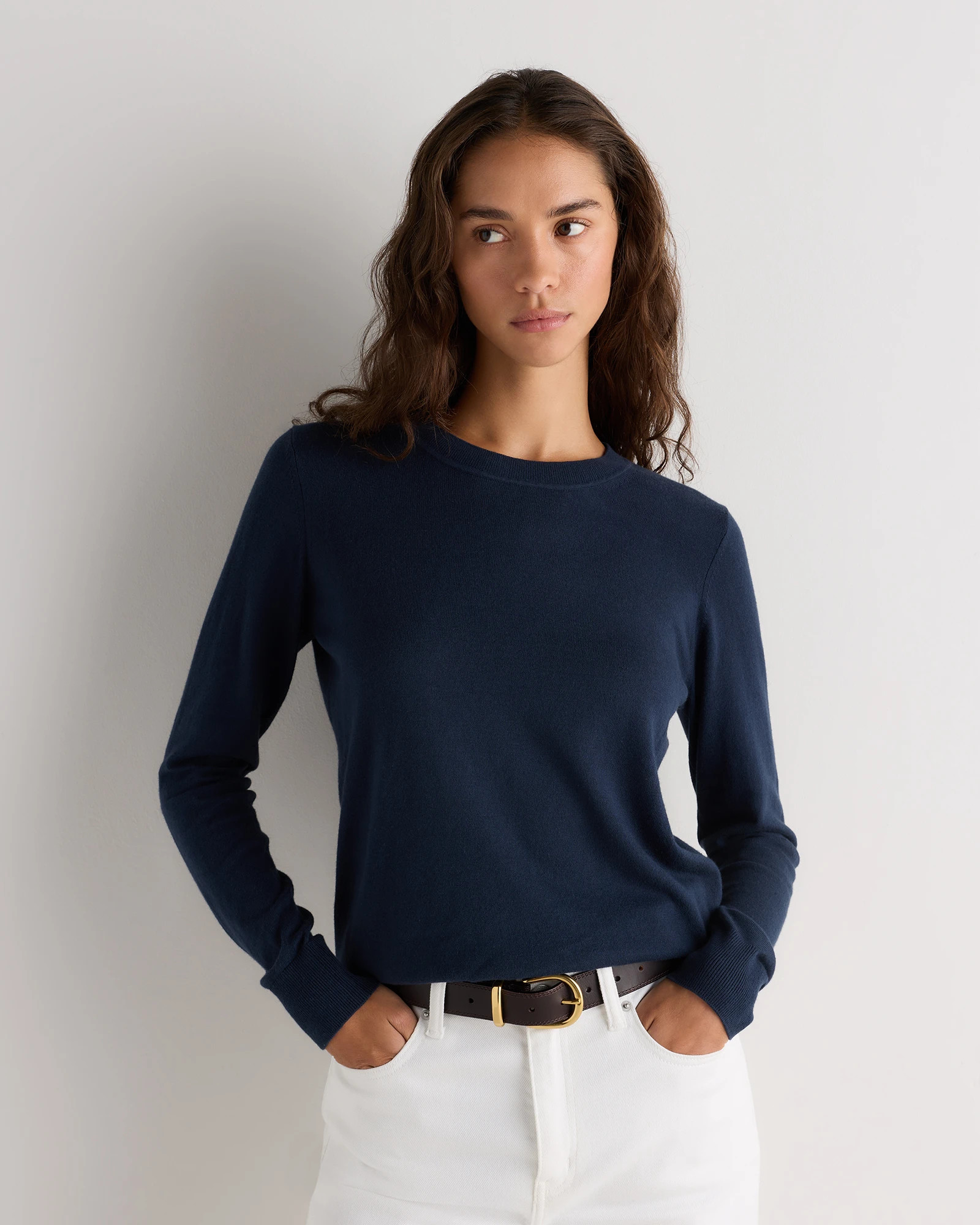 Quince | Women's Lightweight Cotton Cashmere Crew Sweater in Mocha Heather, Size Large, Organic Cotton | Quince