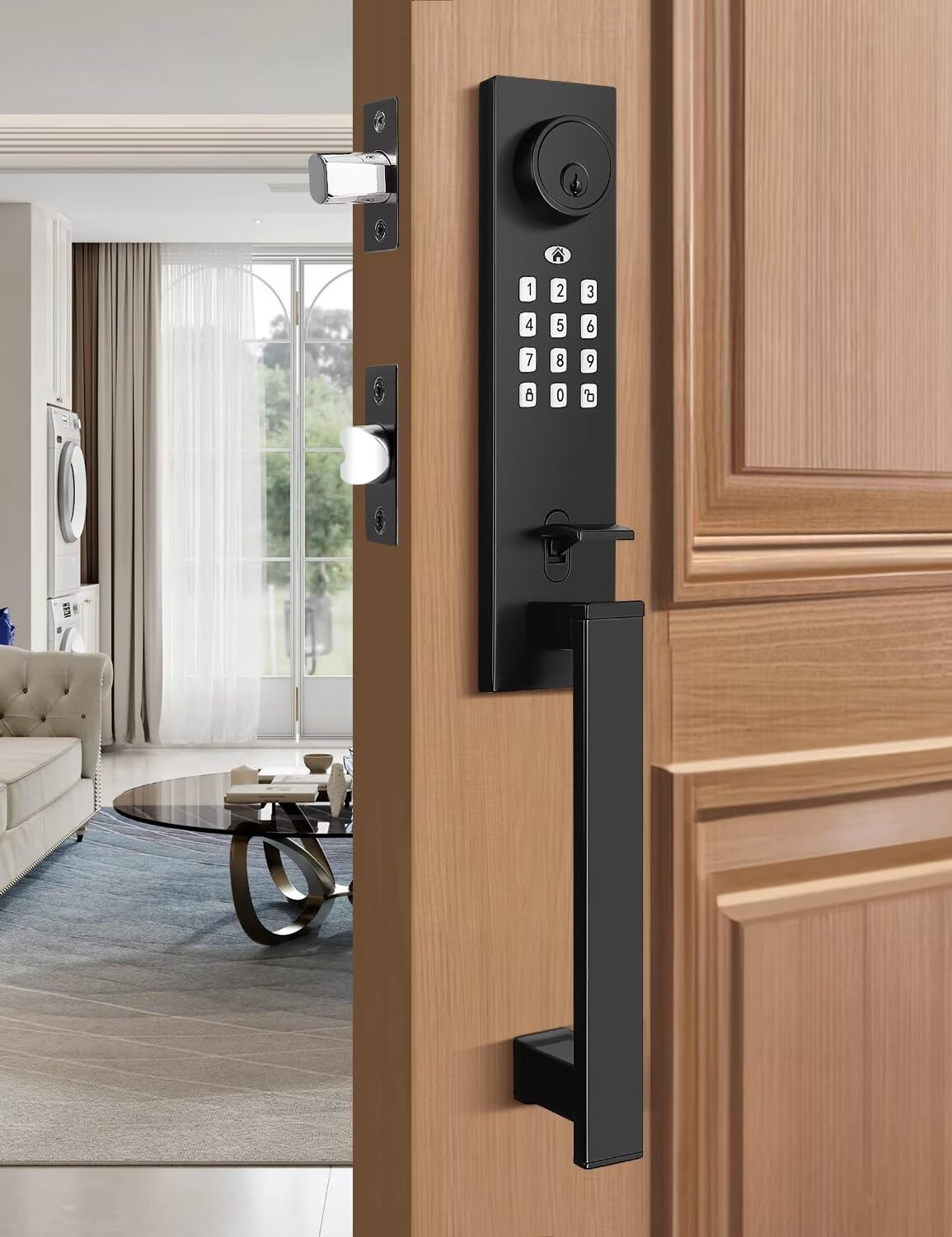 Tinewa Smart Entry Door Lock Set, Electronic Full Escutcheon Door Handle, Digital Keypad Deadbolt with App, Heavy Duty Black Front Door Handle with Single Cylinder Deadbolt, Auto Locking | Amazon (US)
