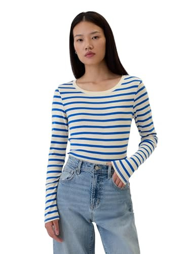 GAP Womens Long Sleeve Favorite Crew-Neck T-Shirt Blue Chino Stripe S | Amazon (US)