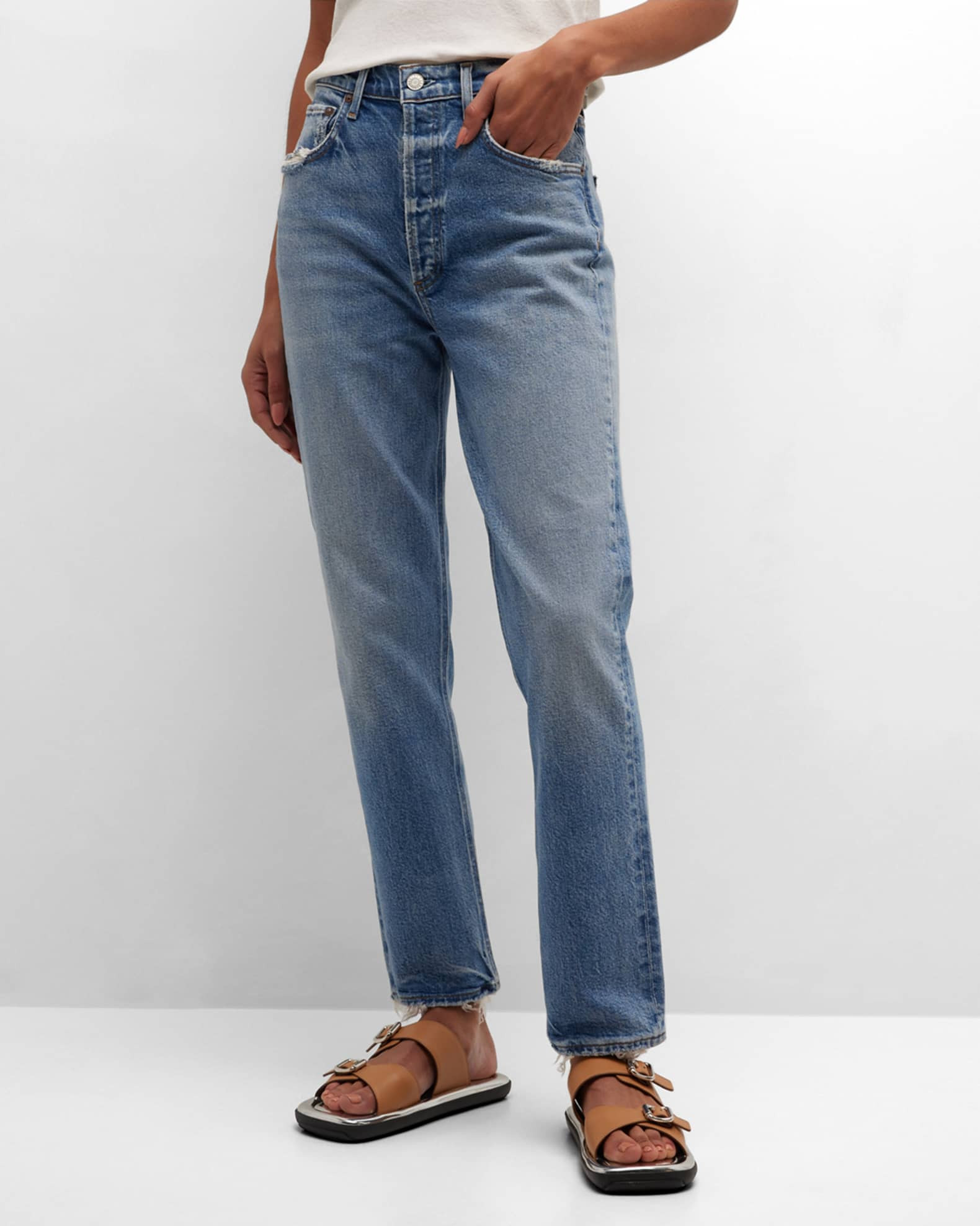 AGOLDE Riley Slim Straight Crop Jeans | Neiman Marcus