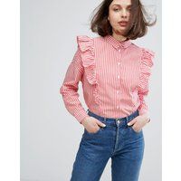 Monki Stripe Ruffle Shirt - Red / white | ASOS ROW