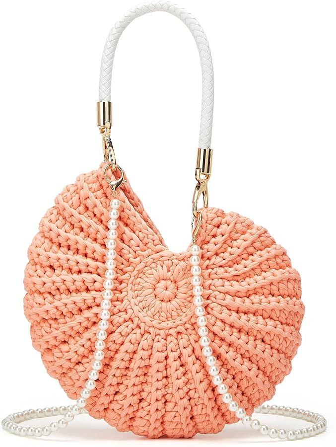 Handmade Crochet Tote Bag Seashell Purse for Women Boho Shell Handbag Crossbody Shoulder Bag Summ... | Amazon (US)