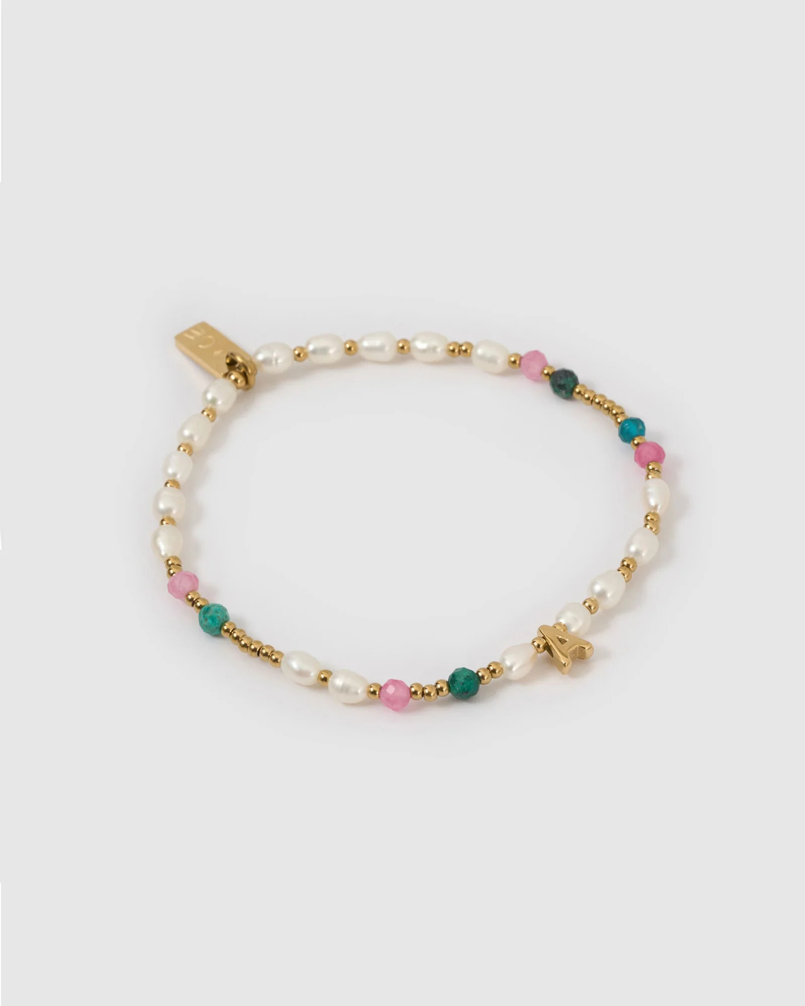 Beaded Gemstone and Pearl Initial Bracelet | Arms Of Eve