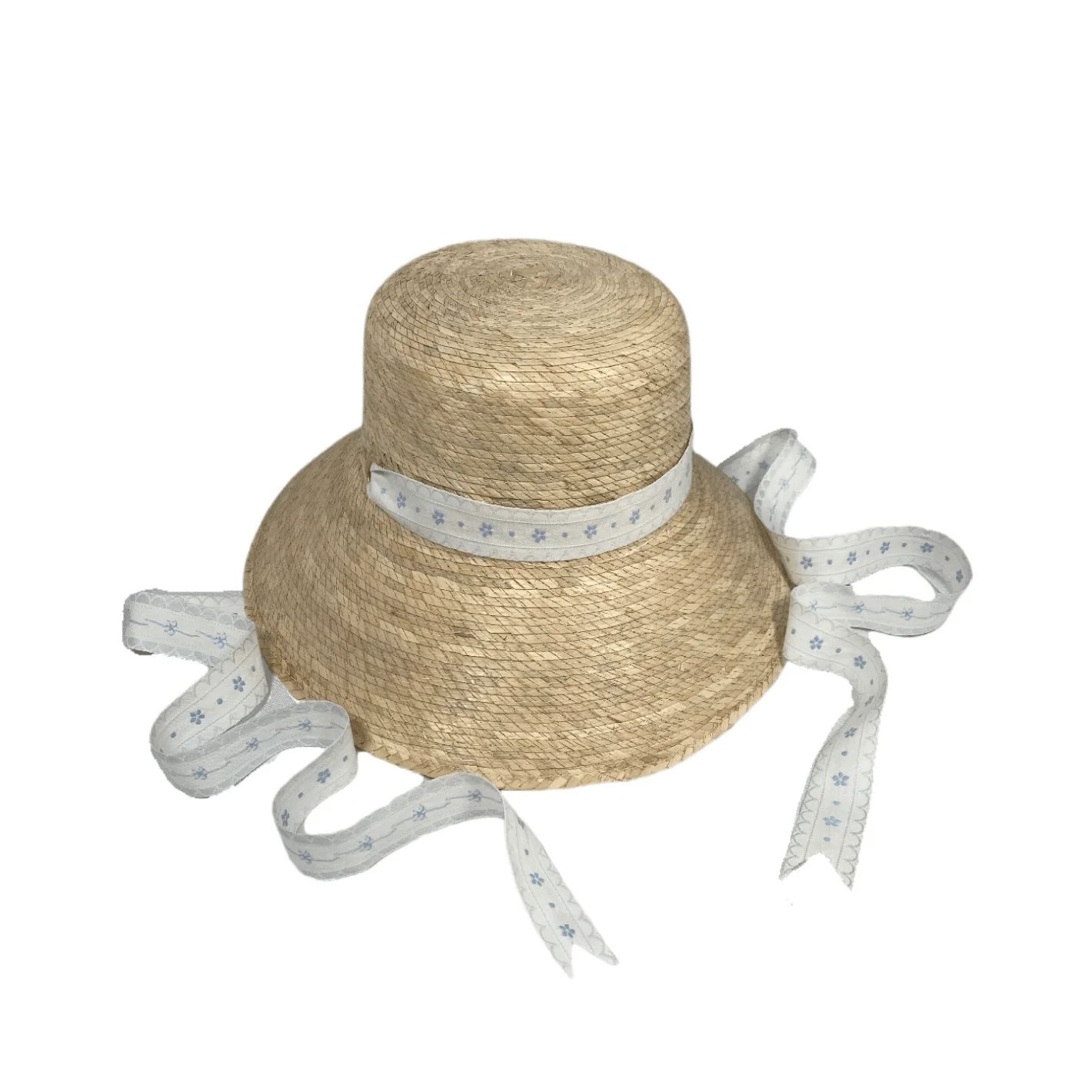 sarah bray girls palmetto sun hat with blue floral ribbon | minnow