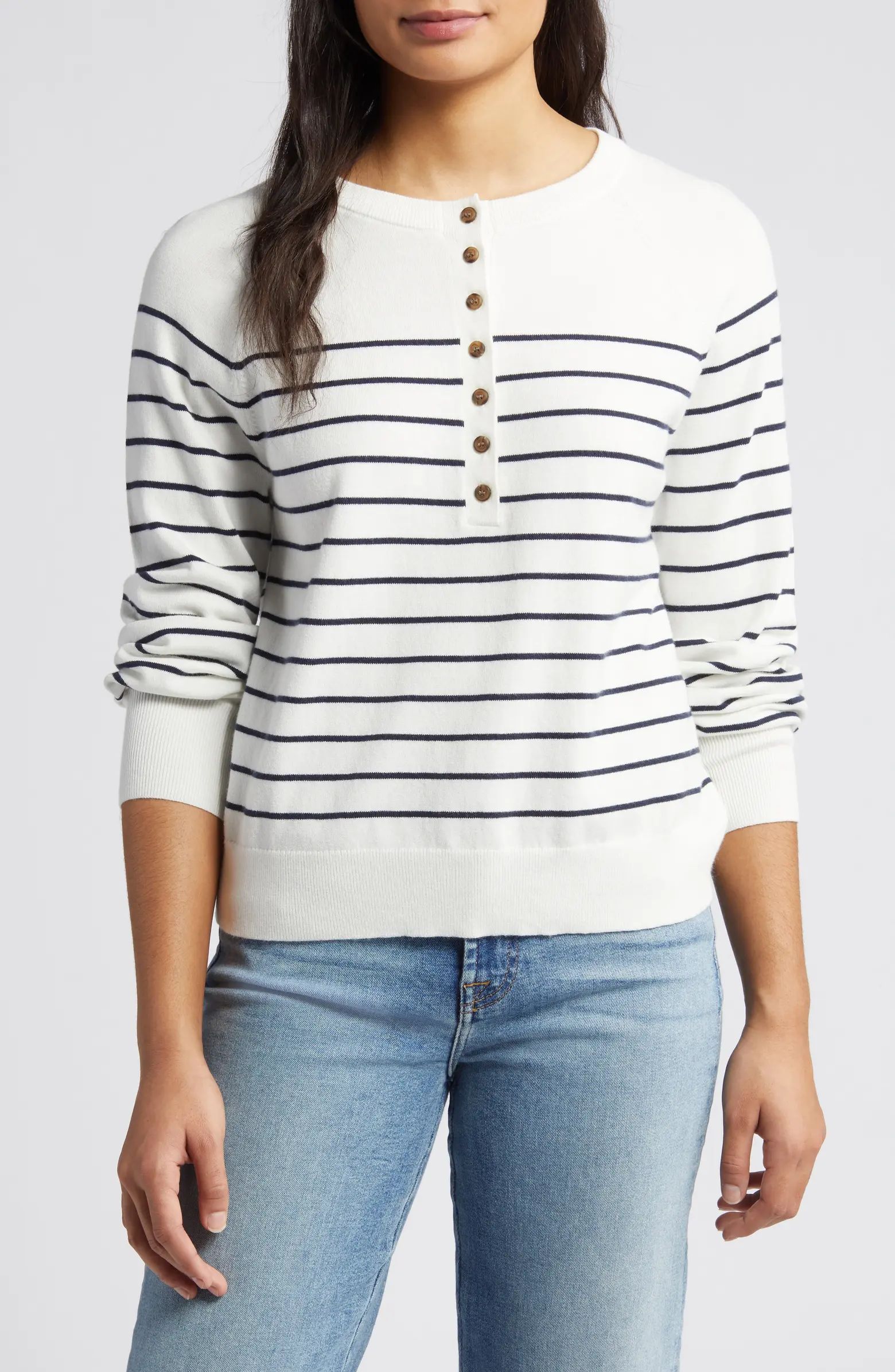 Caslon® Stripe Henley Sweater | Nordstrom | Nordstrom