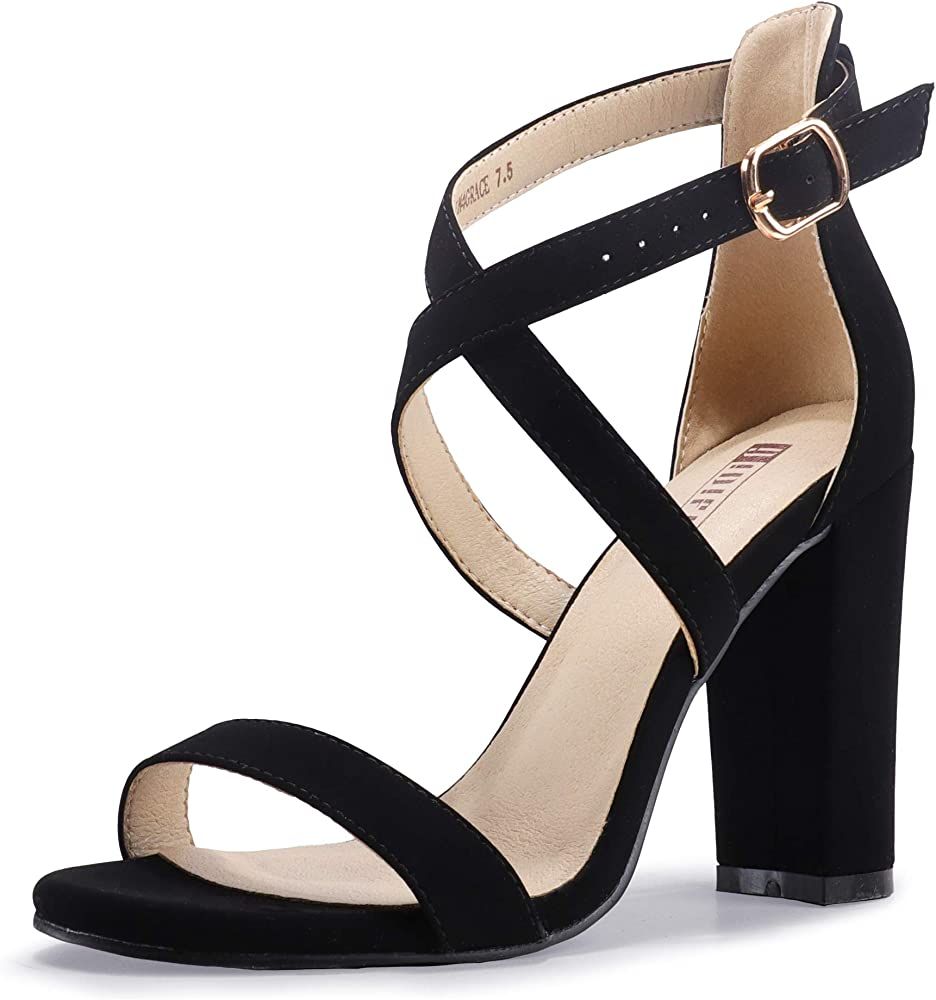 Amazon.com | IDIFU Women's Chunky High Heel Sandal Strappy Open Toe Ankle Strap Dress Shoes for W... | Amazon (US)