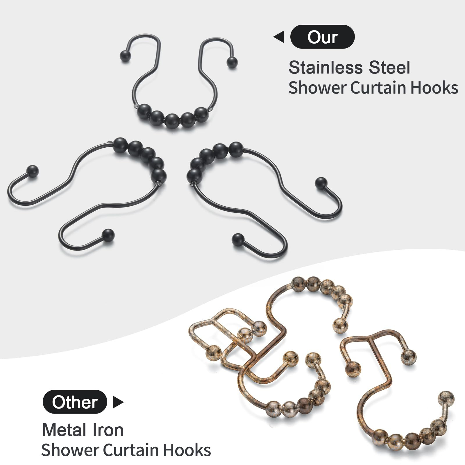 Goowin Shower Curtain Hooks, 12 Pcs Shower Curtain Rings, Stainless Steel Black Shower Curtain Ho... | Amazon (US)