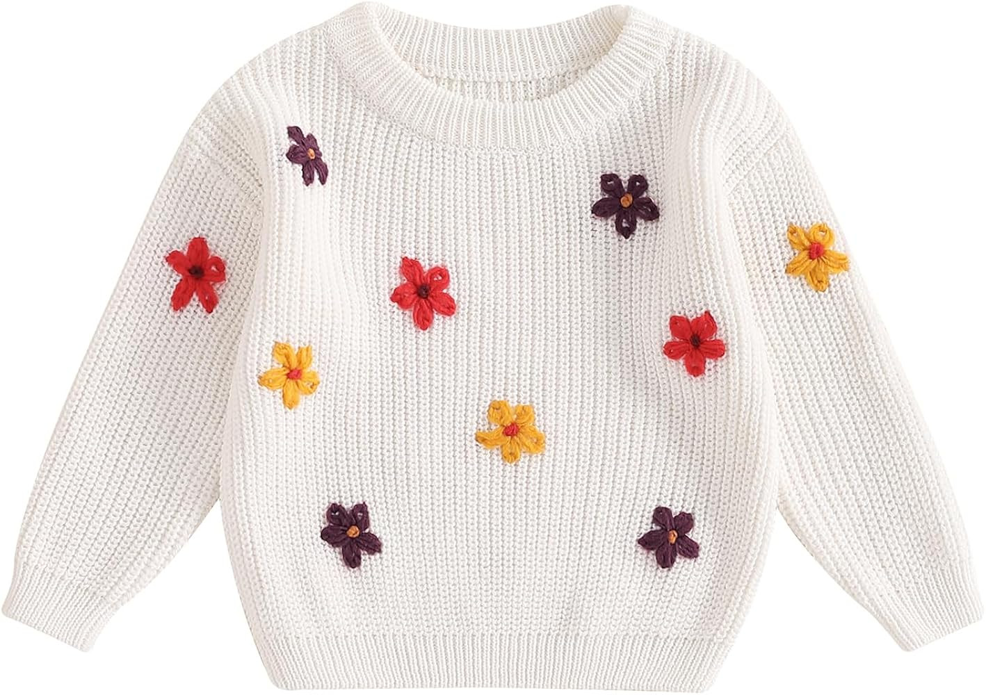 Baby Girl Boy Toddler Knit Sweater Cute Flower Round Neck Long Sleeve Pullover Oversized Sweatshi... | Amazon (US)