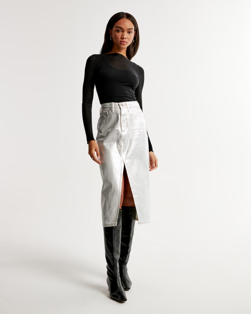 Denim Midi Skirt | Abercrombie & Fitch (US)