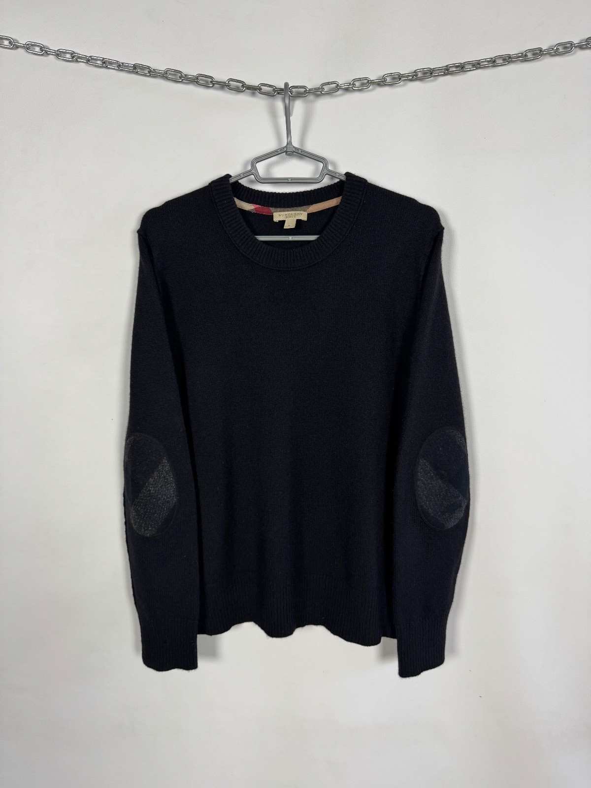 Men’s Burberry London 100% Cashmere Sweater Black Elbow Patches Size M | eBay US