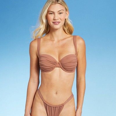 Women's Lightly Lined Shirred Cup Bikini Top - Shade & Shore™ Hazelnut Brown | Target