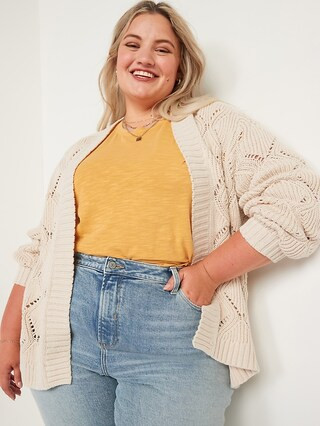 Pointelle-Knit Open-Front Cardigan Sweater for Women | Old Navy (CA)