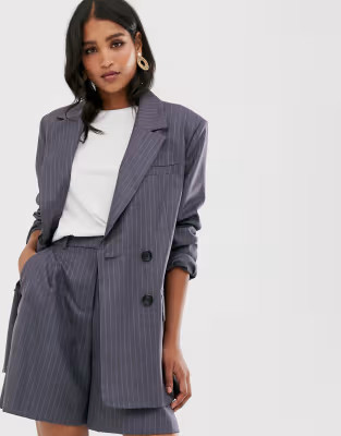 ASOS DESIGN dad suit blazer in purple pinstripe | ASOS UK