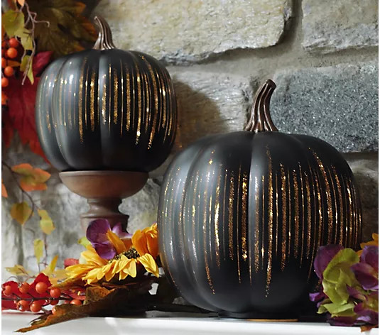 Set of 2 Illuminated Starry Night Glass Pumpkins by Valerie - QVC.com | QVC